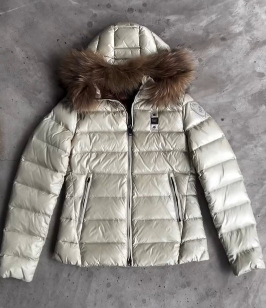 GIUBBINO BLAUER CORTO DONNA GRIGIO CHIARO CON PELLICCIA