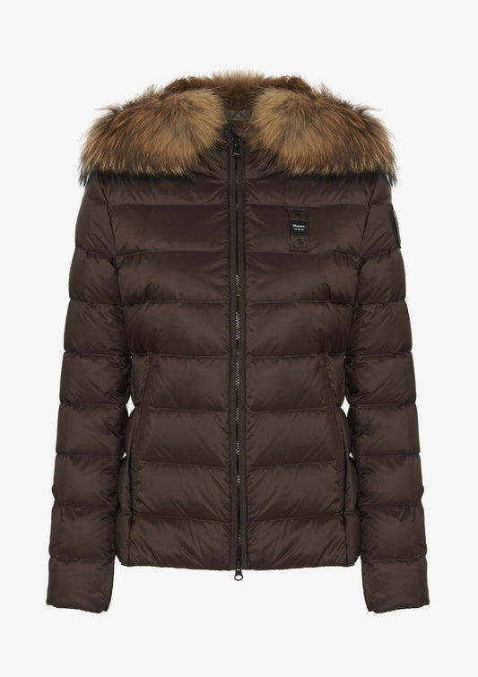 GIUBBINO BLAUER CORTO DONNA MARRONE CON PELLICCIA BEIGE