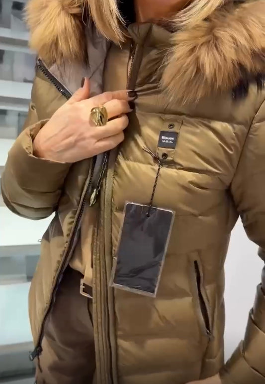 GIUBBINO BLAUER CORTO DONNA BEIGE CHIARO CON PELLICCIA